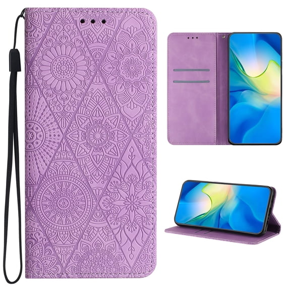 Designed for Samsung Galaxy S25 Plus Case Wallet, Women Flip Folio Cover with Embossed PU Leather Stand Credit Card Holders Slots Wrist Strap Rugged Magnetic Phone Case for Galaxy S25 Plus - Purple