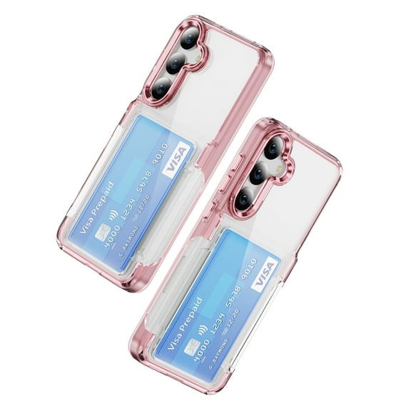 Designed for Samsung Galaxy S25 Plus Clear Back Case, Luxury Card Slot Anti-fingerprint Anti-scratch Shock Resistance Lightweight TPU + PC Phone Cover for Boys Girls Men Women, Pink