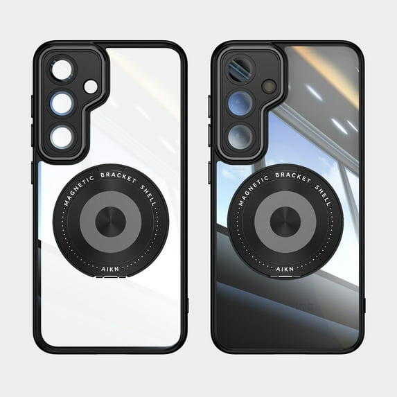 Designed for Samsung Galaxy S25 Plus Crystal Clear Back Case, Luxury Case with Lens Protector Drop Protective Magnetic Rotating Ring Kickstand Shockproof Thin Fit Phone Case Cover, Black