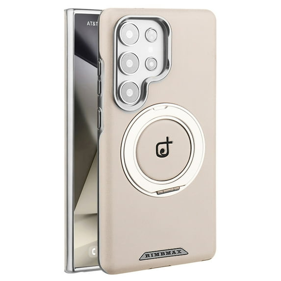 Designed For Samsung Galaxy S25+/S24+ Magnetic Phone Case,With 360°Rotatable Invisible Ring Kickstand,Compatible with Mag-Safe,PU Leather Shockproof Ultra Slim Rugged Durable Phone Case,Gray