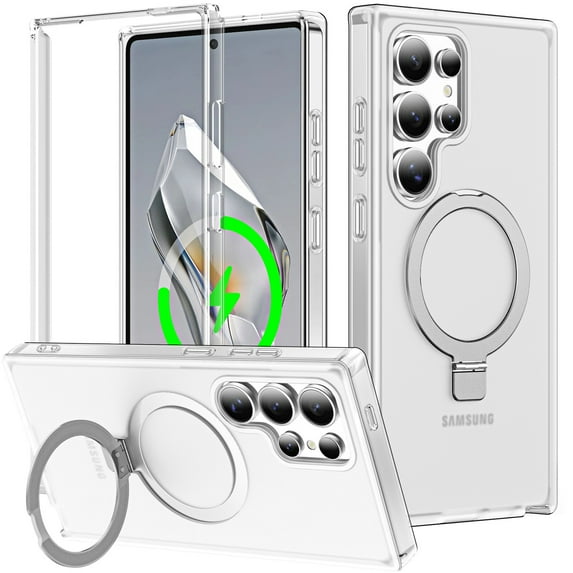 Designed for Samsung Galaxy S25 Ultra Case Compatible with Magsafe Stand, Built-in Screen Protector Drop Protection Shockproof Lightweight Slim Translucent 2 In 1 Cover for Galaxy S25 Ultra, Clear