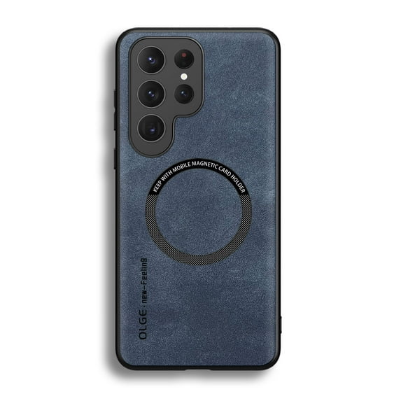 Designed for Samsung Galaxy S25 Ultra Case with Magnetic [Military Drop Protection] [Compatible with Magsafe] Slim Plain Vintage PU Leather Matte Shockproof with Anti-Fingerprint Phone Case,Blue