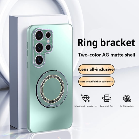 Designed for Samsung Galaxy S25 Ultra Case, Skin Friendly Smoothly Diamond Magsafe Ring Bracket Drop Protection Cover Shockproof Ultra Slim Anti-Scratch Lightweight for S25 Ultra - Green