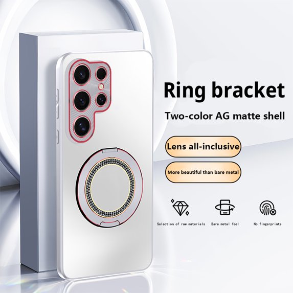 Designed for Samsung Galaxy S25 Ultra Case, Skin Friendly Smoothly Diamond Magsafe Ring Bracket Drop Protection Cover Shockproof Ultra Slim Anti-Scratch Lightweight for S25 Ultra - Titaniumwhite