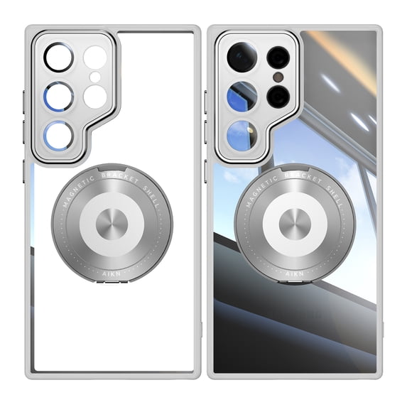 Designed for Samsung Galaxy S25 Ultra Crystal Clear Back Case, Luxury Case with Lens Protector Drop Protective Magnetic Rotating Ring Kickstand Shockproof Thin Fit Phone Case Cover, Gray