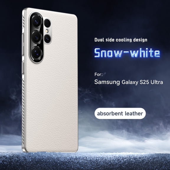 Designed for Samsung Galaxy S25 Ultra Heat Dissipation Phone Case,Side Hollowed-out Design,Precision Lens Protectipn,PU Leather Shockproof Anti-scratch Rugged Thin Fit Durable Phone Case,White