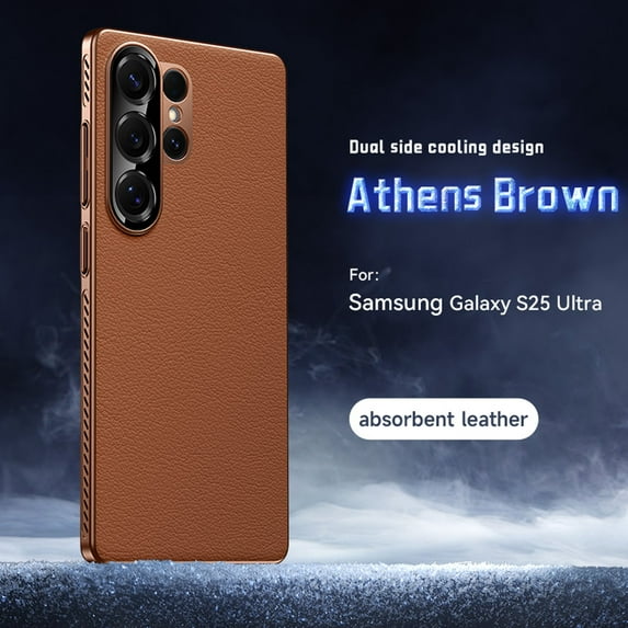 Designed for Samsung Galaxy S25 Ultra Heat Dissipation Phone Case,Side Hollowed-out Design,Precision Lens Protectipn,PU Leather Shockproof Anti-scratch Rugged Thin Fit Durable Phone Case,Brown