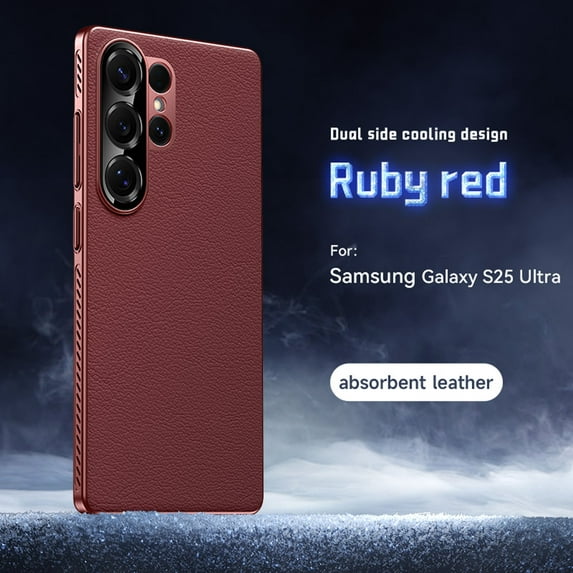 Designed for Samsung Galaxy S25 Ultra Heat Dissipation Phone Case,Side Hollowed-out Design,Precision Lens Protectipn,PU Leather Shockproof Anti-scratch Rugged Thin Fit Durable Phone Case,Winered