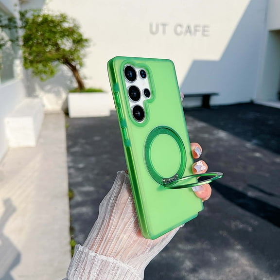 Designed for Samsung Galaxy S25 Ultra Magnetic Phone Case,Built-in Invisible Ring Kickstand,Translucent Matte Frosted Back,Shockproof Anti-Drop Protection Rugged Ultra Slim Phone Case,Green