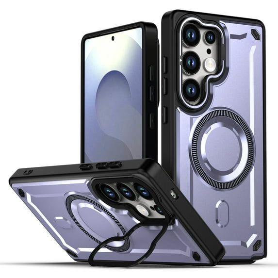 Designed for Samsung Galaxy S25 Ultra Magnetic Phone Case,Built-in Retractable Lens Ring Kickstand,Compatible with Mag-safe,Drop Protection,Shockproof Heavy Duty Rugged Slim Phone Case,Purple