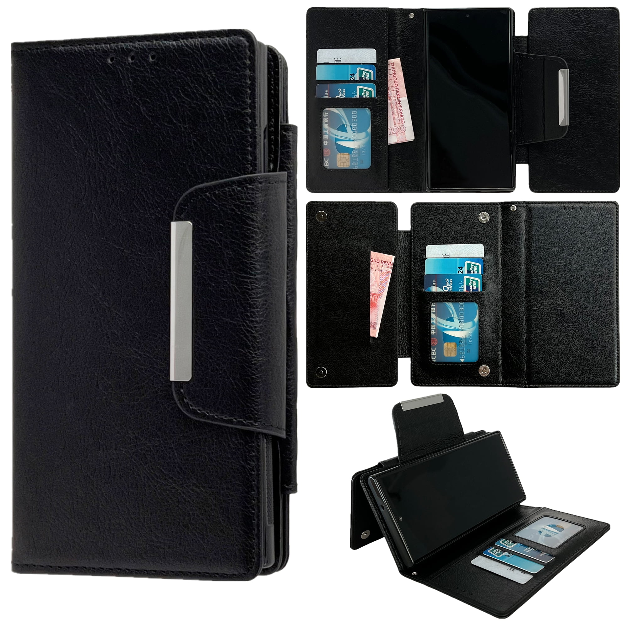 Designed For Samsung Galaxy S25 Wallet Phone Case,Detachable PU Leather Magnetic Flip,With Card Slots,Flip Folding Kickstand,Heavy Duty Anti-fall Shockproof Rugged Phone Case,Black