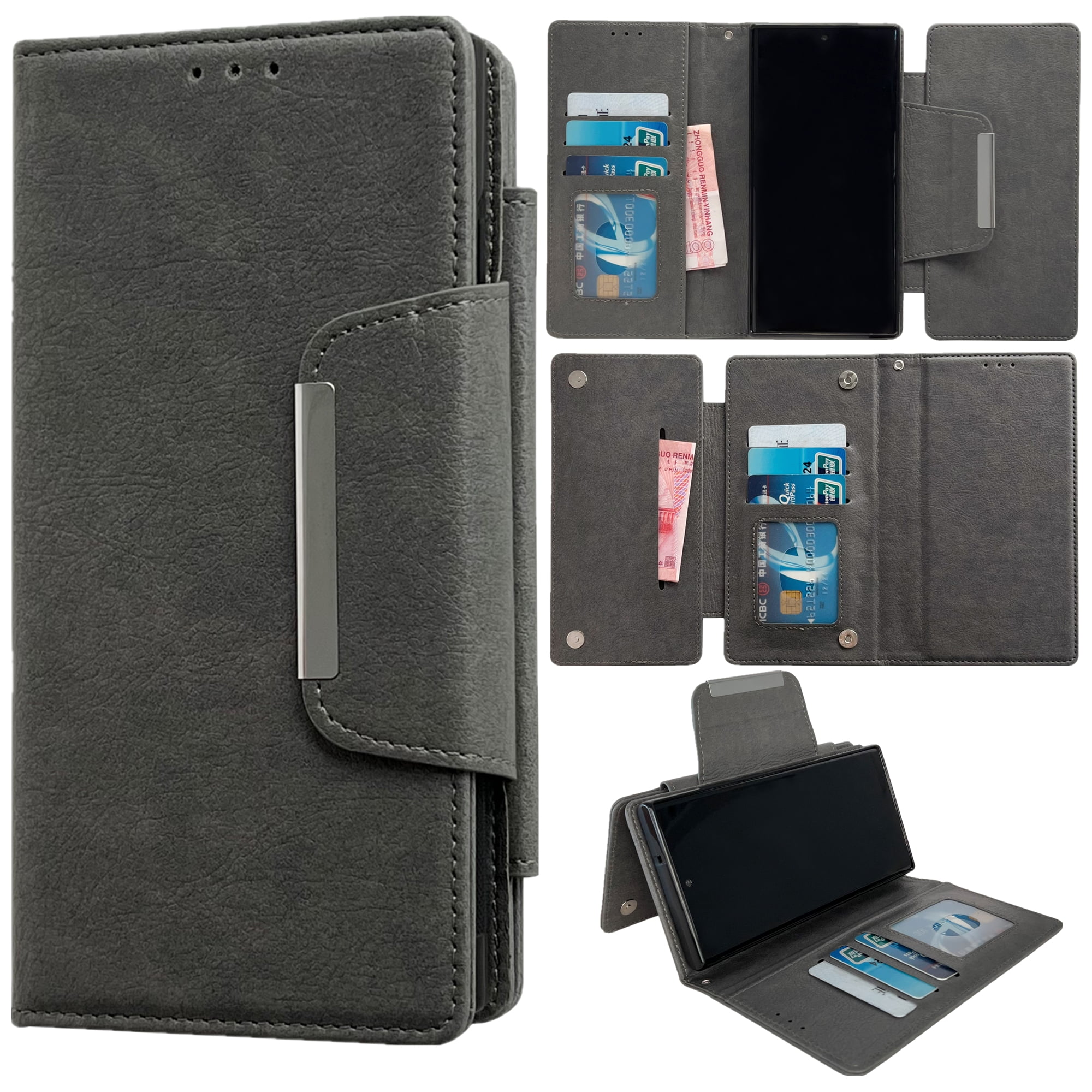 Designed For Samsung Galaxy S25 Wallet Phone Case,Detachable PU Leather Magnetic Flip,With Card Slots,Flip Folding Kickstand,Heavy Duty Anti-fall Shockproof Rugged Phone Case,Gray