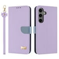 thumbnail image 1 of Designed for Samsung Galaxy S25 Wallet Phone Case,With Card Slots,Metal Bowknot PU Leather Flip Folio Kickstand,with Shoulder Strap&Wrist Strap,Shockproof Anti-fall Phone Case,Purple, 1 of 10