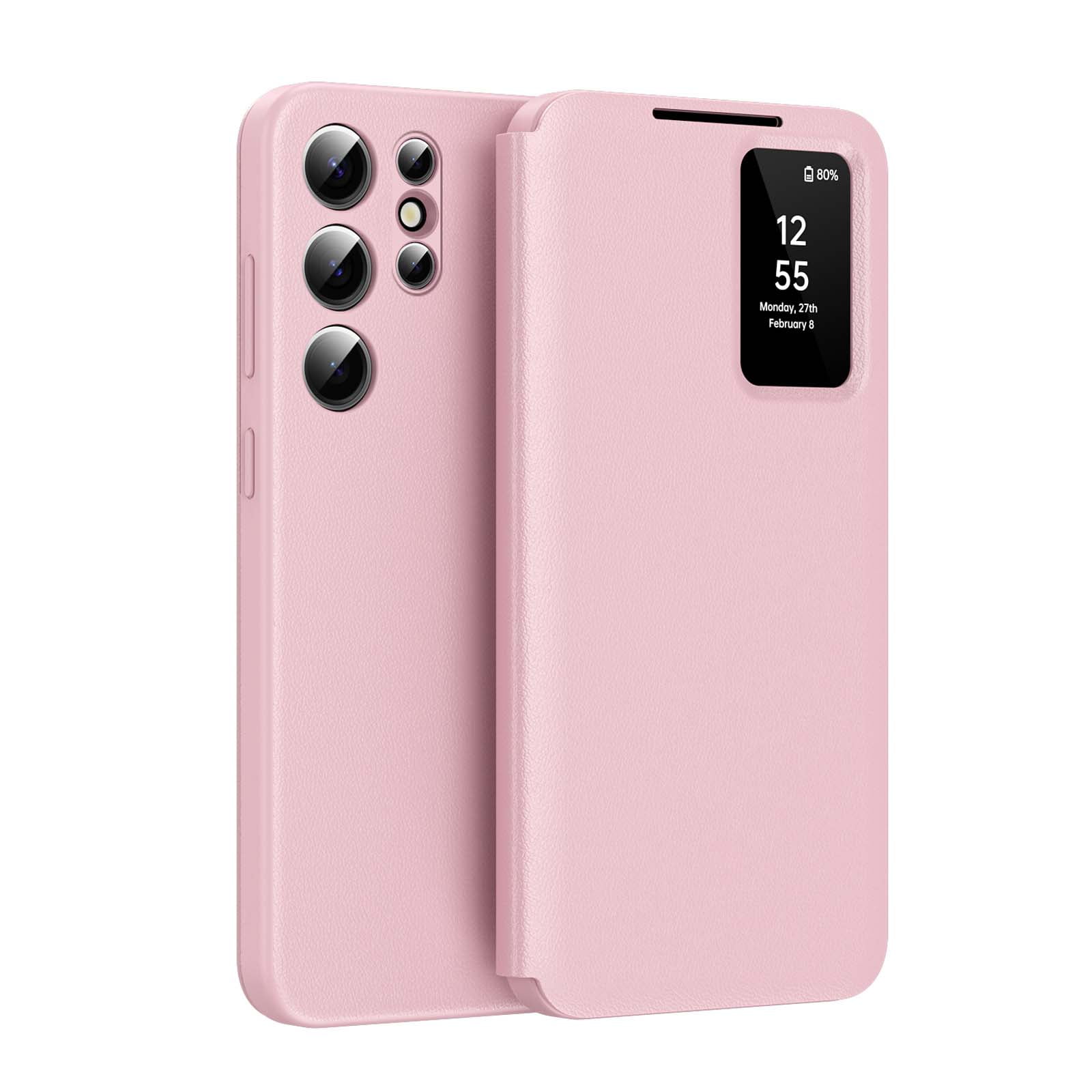 Designed For Samsung Galaxy S26 Ultra Flip Phone Case,With Card Slots,With Smart Window,Drop Protection Shockproof Protective Ultra Slim Phone Case Compatible with Samsung Galaxy S26 Ultra,Pink