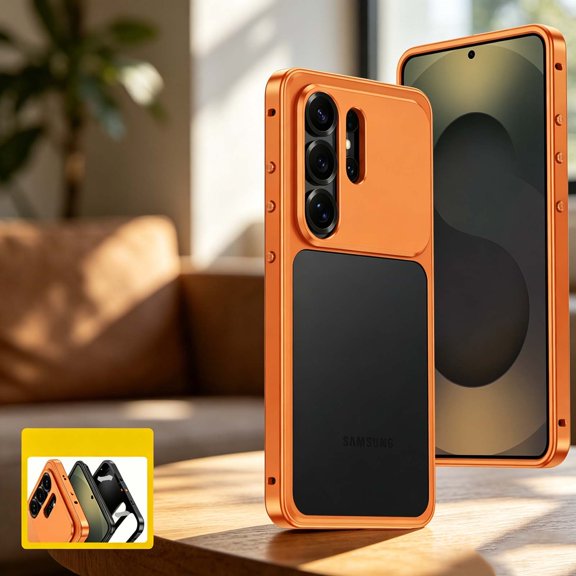 Designed For Samsung Galaxy S26 Ultra Phone Case,With Camera Protection,NO Back Heat Dissipation,With Frame Snap-on Switch,Ultra Slim Shockproof Drop Protection Rugged Metal Phone Case,Orange