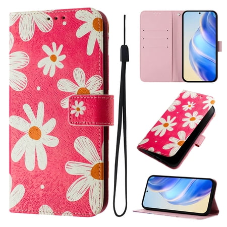 Designed for Samsung Galaxy S26 Ultra Premium PU Leather Pattern Flip Wallet Case Cover, Card Slots & Kickstand Wrist Strap Magnetic Closure Protective Phone Case for S26 Ultra, Little Pink Daisies