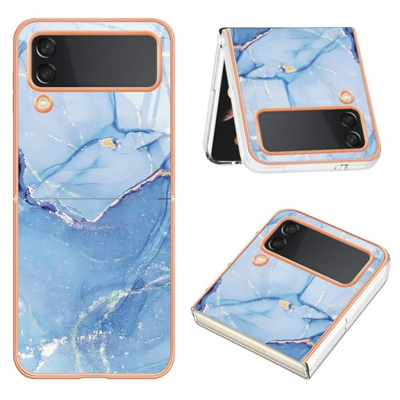 Designed for Samsung Galaxy Z Flip 4 Marble Case, Ultra Thin Girls Women Plating Marble Designed Flexible Soft TPU IMD Marble Protective Case Cover for Samsung Galaxy Z Flip 4 5G - Blue
