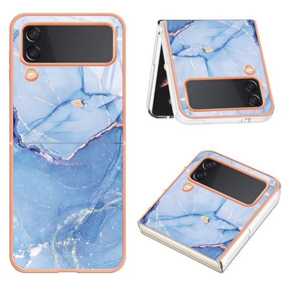 Designed for Samsung Galaxy Z Flip 4 Marble Case, Ultra Thin Girls Women Plating Marble Designed Flexible Soft TPU IMD Marble Protective Case Cover for Samsung Galaxy Z Flip 4 5G - Blue