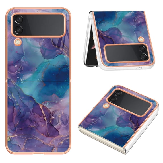 Designed for Samsung Galaxy Z Flip 4 Marble Case, Ultra Thin Girls Women Plating Marble Designed Flexible Soft TPU IMD Marble Protective Case Cover for Samsung Galaxy Z Flip 4 5G - Purple