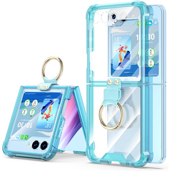 Designed for Samsung Galaxy Z Flip 5 Case Clear with Ring[Compatible with MagSafe], Anti-Fall Shockproof Protective Phone Cover Case Plating for Galaxy Z Flip 5 Case 5 G 2023 (Purple)