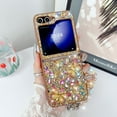 thumbnail image 1 of Designed for Samsung Galaxy Z Flip 5 Case Cute for Women Girls, Luxury Sparkle Rhinestone Crystal Chain Bracelet Bling Glitter Diamond Slim Shockproof Cover for Samsung Galaxy Z Flip 5, Gold, 1 of 8
