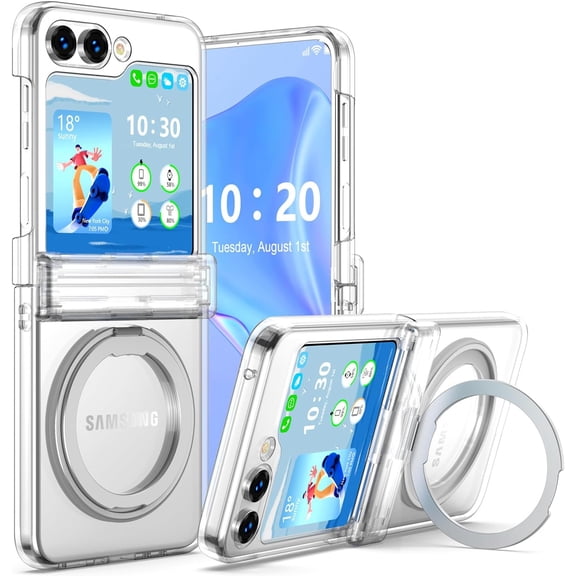 Designed for Samsung Galaxy Z Flip 5 Case Magnetic with Hinge Protection & Kickstand [Compatible with MagSafe],Samsung Flip 5 Slim Clear Protective Phone Case Cover for Galaxy Z Flip 5-Purple
