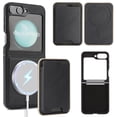 thumbnail image 1 of Designed for Samsung Galaxy Z Flip 5 Case, PU Leather + TPU Material, Detachable Magnetic Card Holder, Ultra Slim Lightweight Wallet Cover, Drop Protective Shockproof Classic Design, Black, 1 of 12