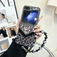 thumbnail image 1 of Designed for Samsung Galaxy Z Flip 5 Fluffy Leopard Case, Hard Protection Shockproof Anti-Drop Case, Cute Leopard Pattern Glitter Stone Bling Cover with Leopard Beaded Strap for Women Girls, Black, 1 of 10
