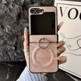 thumbnail image 1 of Designed for Samsung Galaxy Z Flip 5 Magnetic Phone Case,360°Rotatable Finger Ring Kickstand,Compatible with Mag-safe,PU Leather Shockproof Durable Anti-Scratch Phone Case,Pink, 1 of 17