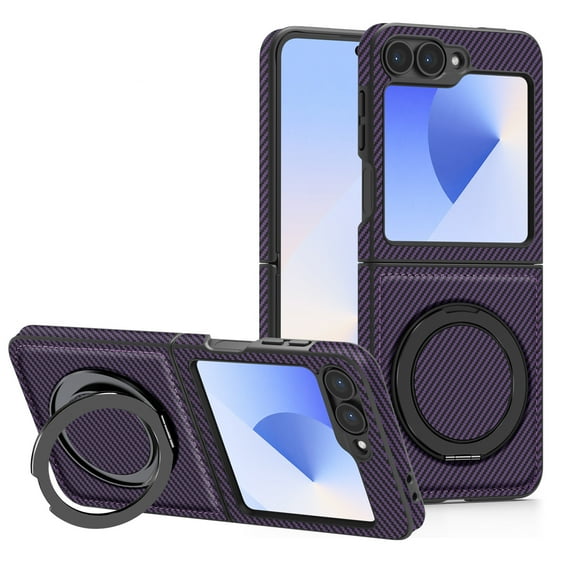 Designed for Samsung Galaxy Z Flip 5 Magnetic Phone Case,Compatible with Mag-Safe,Fiber Stripe Designing,Built-in 360° Rotatable Ring Kickstand,Shockproof Rugged Phone Case,Purple