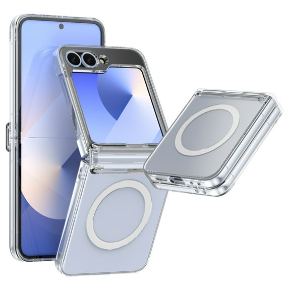 Designed for Samsung Galaxy Z Flip 5 Magnetic Phone Case with Hinge Protection Compatible with Magsafe,Shockproof Anti-fall Ultra Slim Rugged Phone Protection Case Cover,Clear