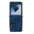 thumbnail image 1 of Designed for Samsung Galaxy Z Flip 6 Case, Luxury PU Leather Ring Bracket Plating Frame Shockproof Protective Slim Fit Thin Durable Phone Case Cover for Samsung Galaxy Z Flip 6 - Blue, 1 of 13