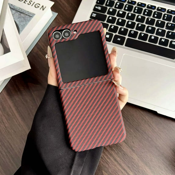 Designed for Samsung Galaxy Z Flip 6 Phone Case,Compatible with Mag-safe,Ultra Slim Design,Fiber Pattern,Lightweight Anti-Scratch Shockproof Rugged Thin Fit Phone Case,Red