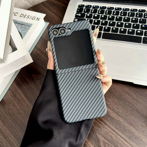 Designed for Samsung Galaxy Z Flip 6 Phone Case,Compatible with Mag-safe,Ultra Slim Design,Fiber Pattern,Lightweight Anti-Scratch Shockproof Rugged Thin Fit Phone Case,Black