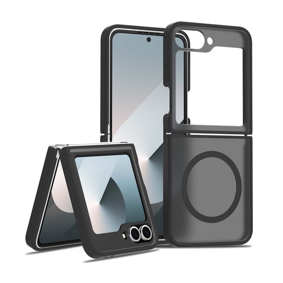 Designed For Samsung Galaxy Z Flip 6 Phone Case,Compatible with MagSafe,Anti-Scratch Anti-Fingerprint Shockproof Skin Feeling Frosted Translucent Ultra Slim Thin Fit Phone Case Cover,Black