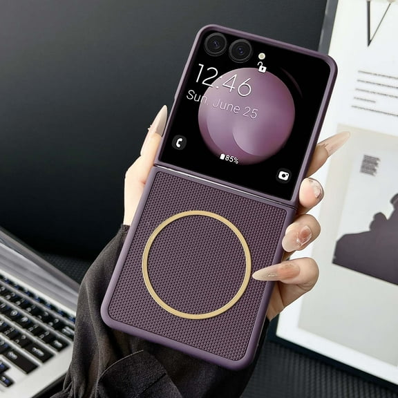 Designed for Samsung Galaxy Z Flip 7 FE/6 Magnetic Phone Case,Compatible with Mag-Safe,Argyle Pattern Back,Ultra Slim Shockproof Anti-Scratch Protection Durable Phone Case Cover,Purple