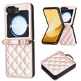 thumbnail image 1 of Designed for Samsung Galaxy Z Flip 7 FE/6 Phone Case,Anti-Scratch Diamond-shaped Pattern PU Leather Back,With Long Shoulder Strap,For Women Girls,Shockproof Anti-fall Crossbody Phone Case,Rosegold, 1 of 11