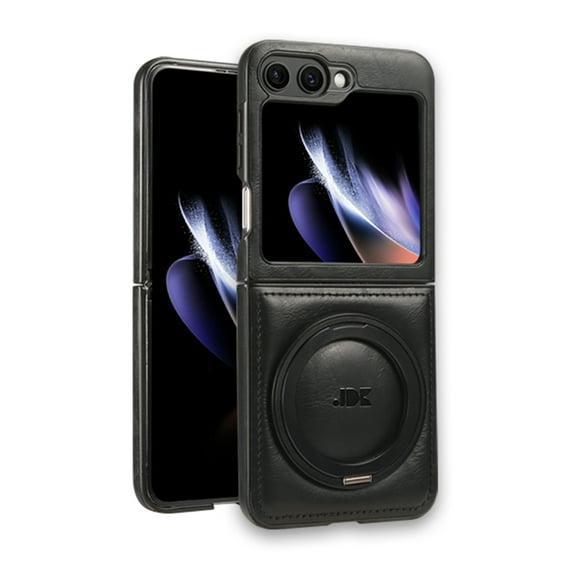 Designed for Samsung Galaxy Z Flip 7 PU Leather Case, [Compatible with MagSafe] with 360° Adjustable Magnetic Stand, Shockproof Back Slim Protective Phone Case for Samsung Galaxy Z Flip 7, Black