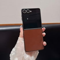 Designed for Samsung Galaxy Z Flip 7 Phone Case,Glossy Anti-Scratch PU Leather Back,Hard PC Bumper,Ultra Slim Shockproof 2-in-1 Durable Rugged Thin Fit Phone Case Cover,Brown