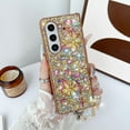 thumbnail image 1 of Designed for Samsung Galaxy Z Fold 3 Case Cute for Women Girls, Luxury Sparkle Rhinestone Crystal Chain Bracelet Bling Glitter Diamond Slim Shockproof Cover for Samsung Galaxy Z Fold 3, Gold, 1 of 8