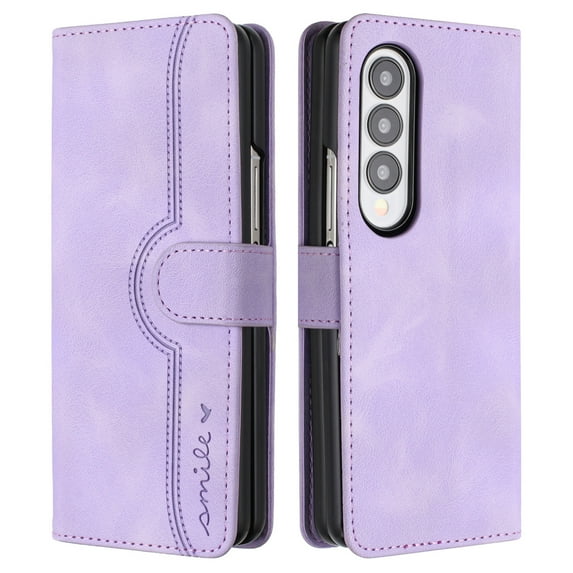 Designed for Samsung Galaxy Z Fold 3 Case Wallet, Flip Folio Cover with PU Leather Adjustable Stand Credit Card Holders Slots Wrist Strap Magnetic Closure Case for Samsung Galaxy Z Fold 3, Purple