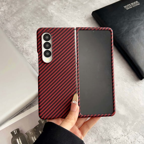 Designed for Samsung Galaxy Z Fold 3 Phone Case,Compatible with Mag-safe,Built-in Screen Film,Ultra Slim Design,Fiber Pattern,Lightweight Anti-Scratch Shockproof Rugged Thin Fit Phone Case,Red