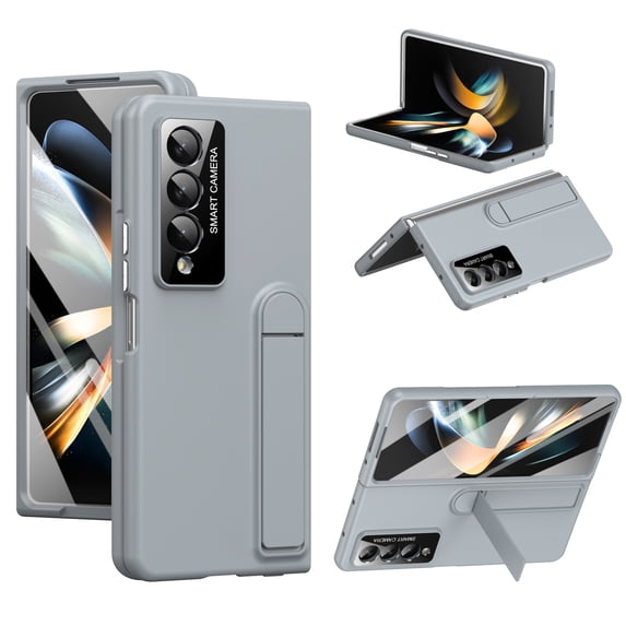 Designed For Samsung Galaxy Z Fold 3 Phone Case,With Screen Protector,Retractable Kickstand,Lens Protection,Hard PC Rugged Shockproof Anti-fall Thin Fit Phone Case Cover,Gray