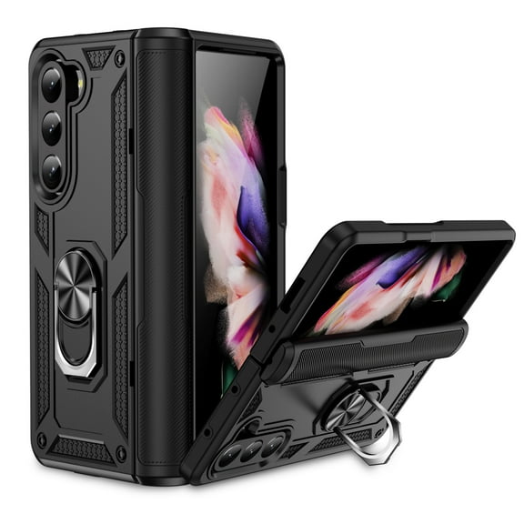 Designed for Samsung Galaxy Z Fold 5 5G Case, Military Grade Protective Phone Case Cover with Enhanced Metal Ring Kickstand [Support Magnet Car Mount] Compatible with Z Fold 5 5G, Black