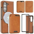 thumbnail image 1 of Designed for Samsung Galaxy Z Fold 5 Case, PU Leather + TPU Material, Detachable Magnetic Card Holder, Ultra Slim Lightweight Business Wallet Cover, Drop Protective Shockproof Classic Design, Brown, 1 of 11