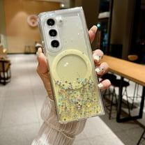 Designed for Samsung Galaxy Z Fold 5 Magnetic Phone Case for Women Girls,Compatible with Mag-safe,Gradient Clear Glitter Cute Girly Sparkly Bling Shockproof Thin Fit Phone Case,Yellow