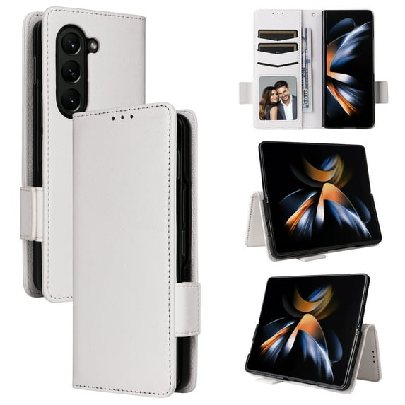 Designed for Samsung Galaxy Z Fold 6 5G Case, Luxury PU Leather Wallet Phone Case with Card Holder Flip Kickstand Drop Protection Phone Case Cover for Samsung Galaxy Z Fold 6 - White