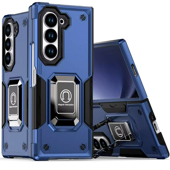 Designed for Samsung Galaxy Z Fold 6 Hybrid Cases with Magnetic Ring Holder Stand Kickstand Heavy Duty Rugged Drop Silicone Shockproof Phone Case Cover [Blue]