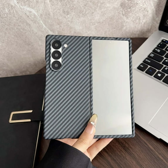 Designed for Samsung Galaxy Z Fold 6 Phone Case,Compatible with Mag-safe,Built-in Screen Film,Ultra Slim Design,Fiber Pattern,Lightweight Anti-Scratch Shockproof Rugged Thin Fit Phone Case,Black