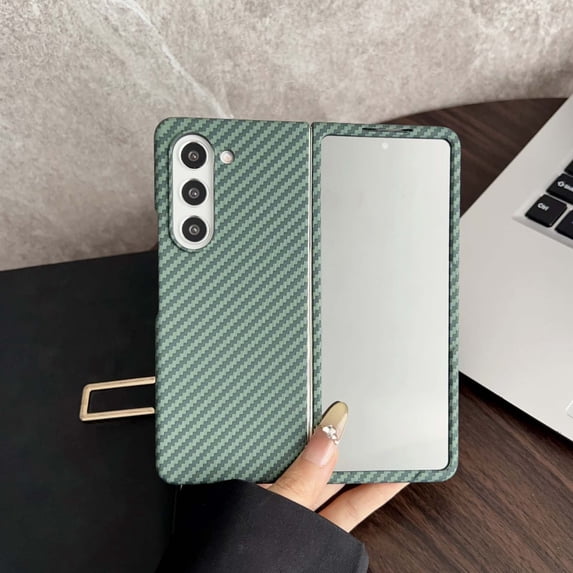 Designed for Samsung Galaxy Z Fold 6 Phone Case,Compatible with Mag-safe,Built-in Screen Film,Ultra Slim Design,Fiber Pattern,Lightweight Anti-Scratch Shockproof Rugged Thin Fit Phone Case,Green